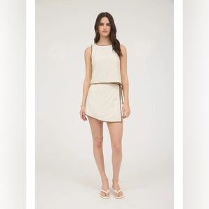 203 - Natural Contrast Trim Linen Skort Set